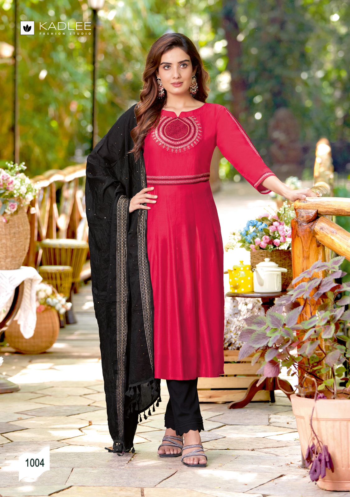 Madhuvan By Kadlee Rayon Weaving Embroidery Kurti With Bottom Dupatta Wholesalers In Delhi